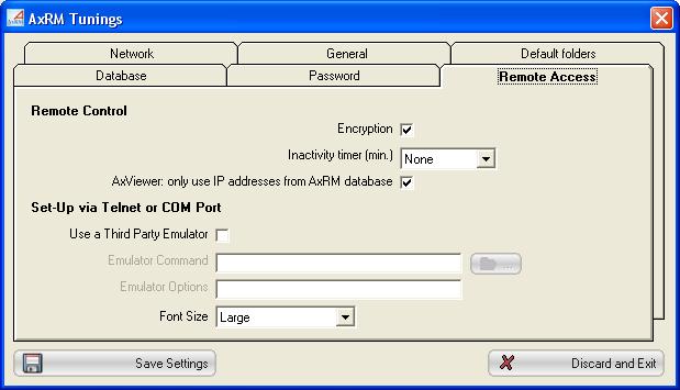 7.3.6 - Remote Access Click on the "Remote Access" tab to access the parameters for remote access features. (See Chapter 5.3): a) Remote Control The parameters are: - Encryption: enabled by default.