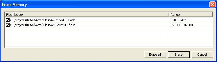 Menus Download SFR Setup Open Device File Commands for flash download and erase.