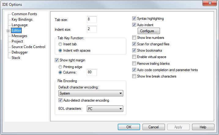 IAR Embedded Workbench IDE reference Editor options The Editor options are available by choosing Tools>Options. Figure 64: Editor options Use this page to configure the editor.