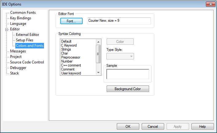 Menus Editor Colors and Fonts options The Editor Colors and Fonts options are available by choosing Tools>Options.