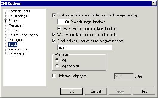 Menus Stack options The Stack options are available by choosing Tools>Options or from the context menu in the Memory window.