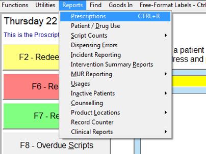 Reporting Reports can be accessed from the reports menu in ProScript. To access the reports manual, press ALT-R.