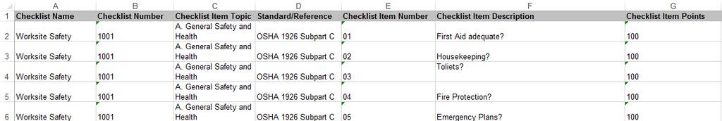 2 Importing an Inspection Checklist 2.1 Prepare a checklist to import Your checklist must be in an MS Excel (.