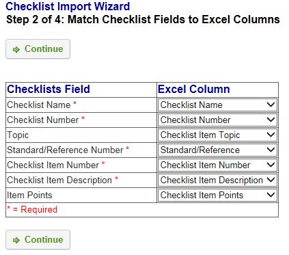 2.5 Match the columns form your Excel file with the IndustrySafe checklist