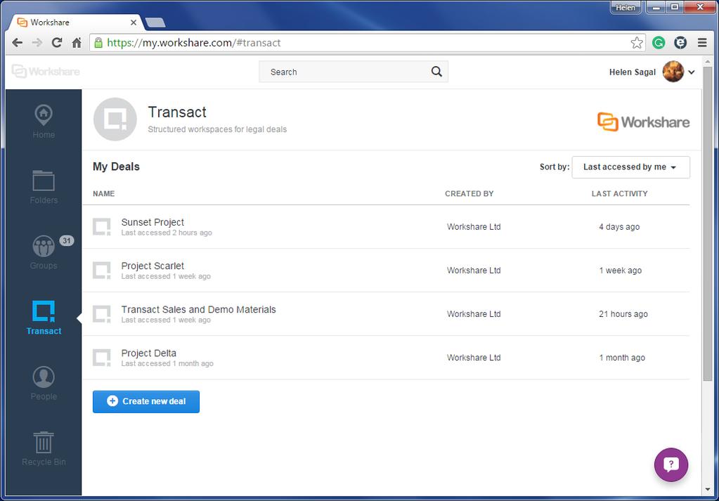 Introducing Workshare Transact 2. Select Transact in the sidebar.