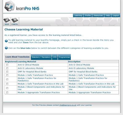 2. Learning 2.1 Choose Learning Material The first time you log into learnpro NHS you will be faced with the Choose Learning Material screen.