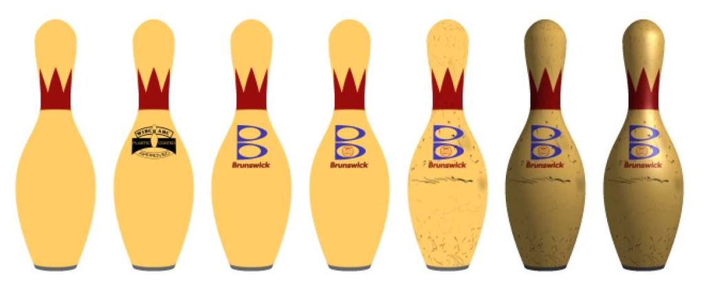Figure 2.7: The appearance of this bowling pin is specified with a shade tree. Left to right: images rendered as the shade tree is traversed bottom-up.