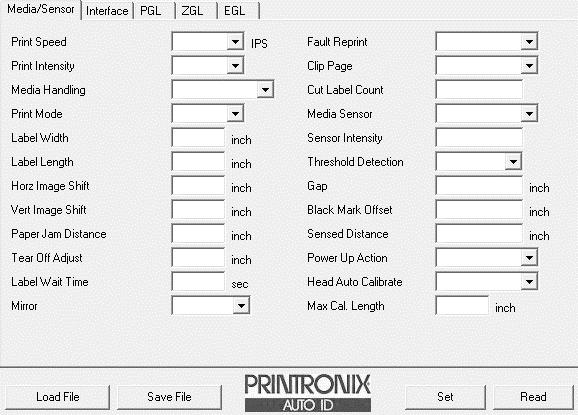 Media/Sensor Tab The first tab within the Printer Configuration tab displays Media/Sensor parameters (see Figure 13).