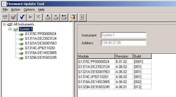 Figure 31 Select instrument 1 All modules within System 1 are listed now with serial number and
