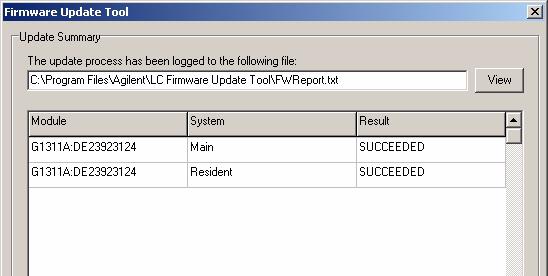 5 Updates via LAN/RS-232 Firmware Update Tool Doing the Firmware Update Update has finished At the end of the update a report is shown.