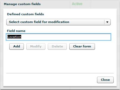 Select Manage custom fields to view the pop up box, enter the title of the custom field you require and click on add.