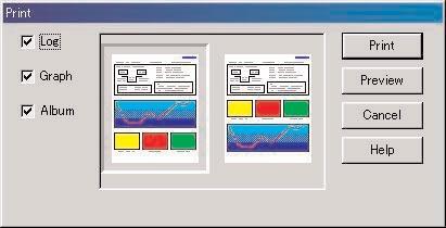 9. Print Log Data is printed out that has been selected in the Diving List of the Main Window.