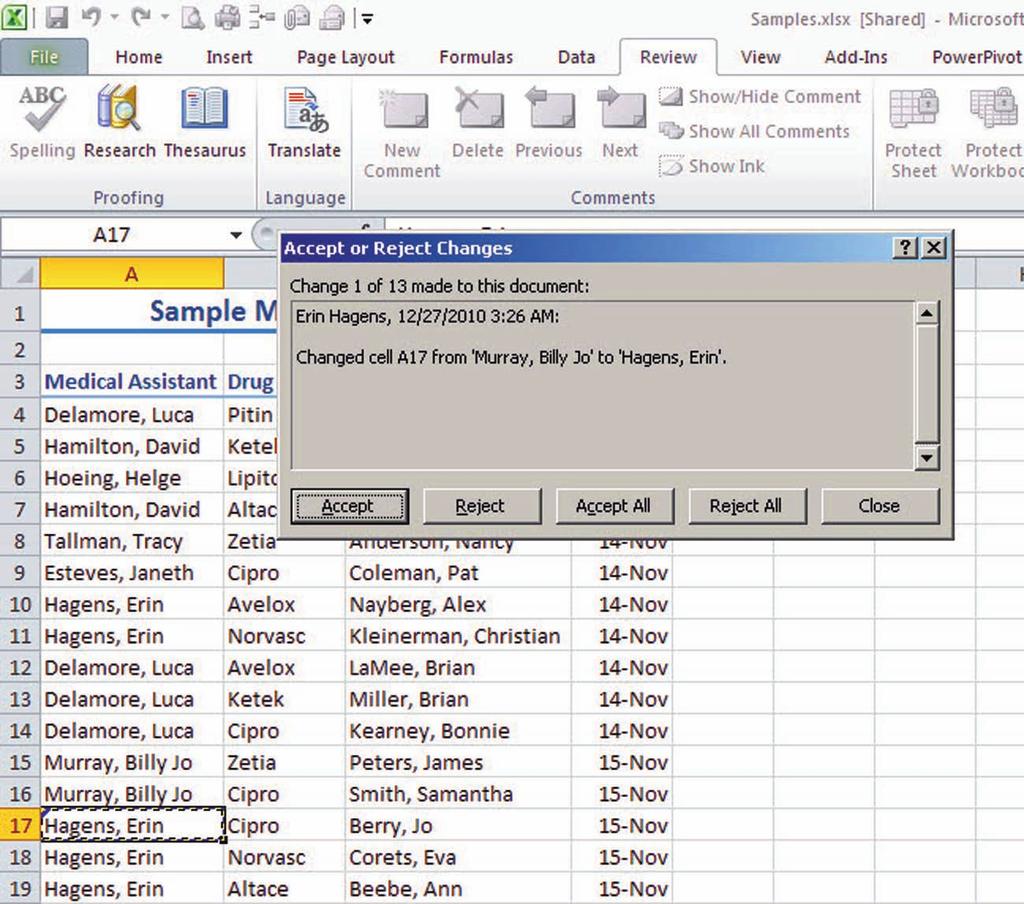 Using Advanced Formulas and Securing Workbooks 291 Delete Your Changes USE the workbook from the previous exercise. 1. Click the File tab and click Options. 2. In the General category, under Personalize your copy of Microsoft Office, in the User name box, key Erin Hagens.