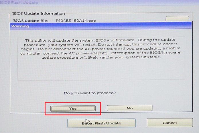 8 At this point the BIOS flash will execute, the system will reboot and then the BIOS flash will start and a progress bar will show the progress of the flash.