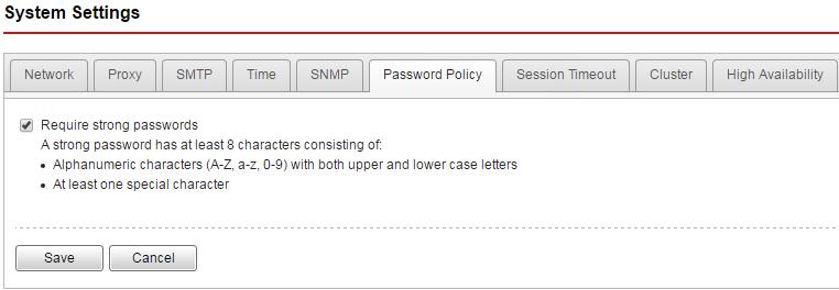 Deep Discovery Analyzer 6.0 Administrator's Guide Password Policy Tab Trend Micro recommends requiring strong passwords.