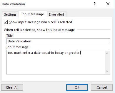 Input Message tab, enter information for