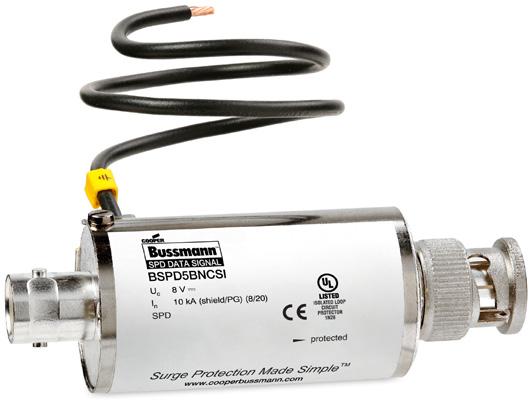 Surge protective devices 13 BSPD5BNCSI in-line coaxial cable SPD The Bussmann series BSPD5BNCSI two-stage in-line surge arrester is a UL Listed 497B In-line surge protective device for BNC connector
