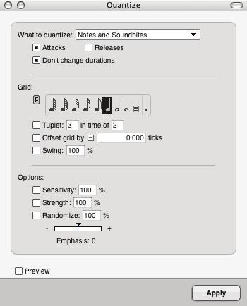 For example, we can use the Quantize command from the Region menu to align the notes of our scale exactly on the beat: You can alternatively set these times manually, by clicking on the Selection