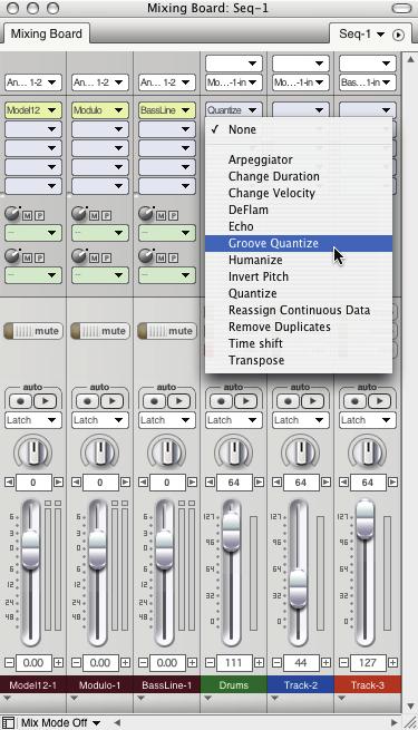 3 In the Mixing Board, choose an insert located under your Quantize insert, select Groove Quantize. 4 Double-click the folder called DNA Grooves.