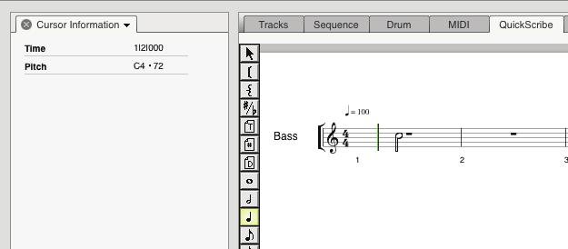 Quarter note 4 Place the cursor in the middle space on the staff on beat one in the first measure.