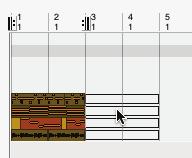 In the Tracks Overview, move the cursor to the beginning of the first bar of the Drums track such that it turns into a cross hair; then drag down and to the right over the
