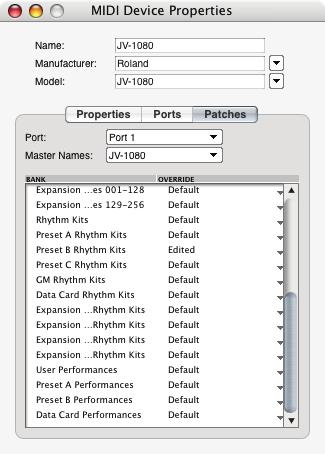 This will ensure that your patch lists are displayed accurately. Figure 3-6: MIDI device properties.