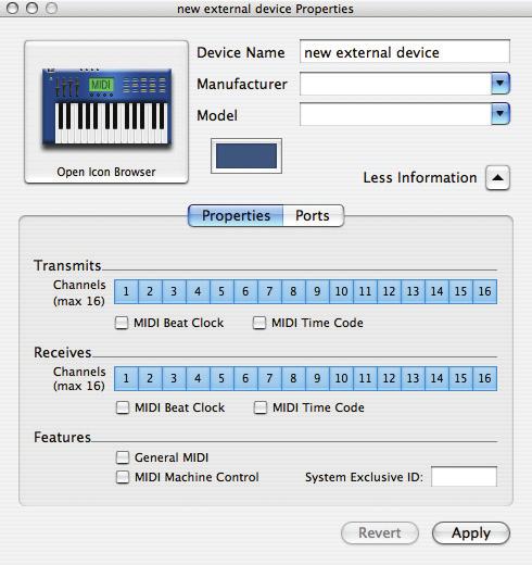 2 Use the Add New External Device command in the MIDI Devices menu to add a device. Figure 3-9: Adding an external MIDI device.