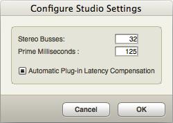 CONFIGURE STUDIO SETTINGS The Configure Studio Settings dialog can be opened by choosing Setup menu> Configure Audio System > Configure Studio Settings.