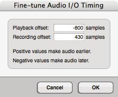 FINE-TUNING AUDIO I/O TIMING All audio hardware adds slight timing offsets to audio that it records and plays back. Digital Performer calibrates itself to compensate for these offsets.
