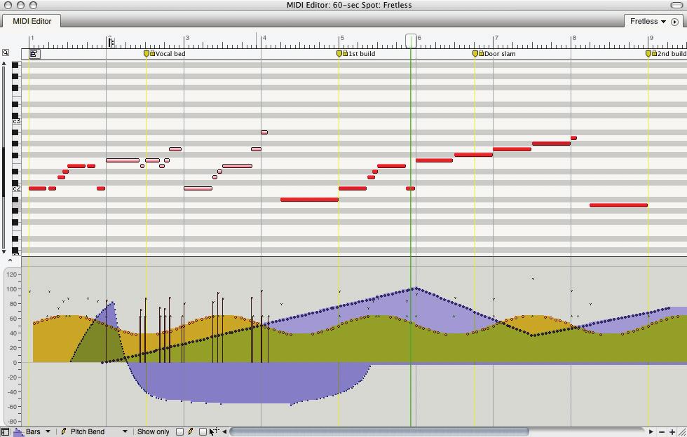 For more information, see chapter 36, MIDI Editor (page 367) in the DP User Guide. Pitch Ruler Click & drag to adjust the Pitch Zoom.