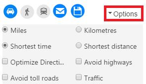 You can choose different options to reduce the time, toll, highways, etc. by clicking the Options button.