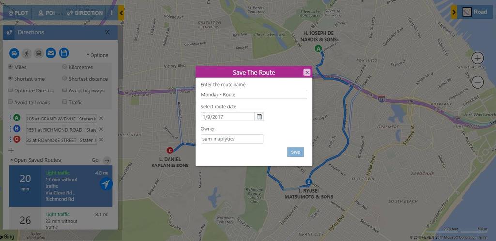 Print: Using the Print button, you can print the Directions as well as the adjoining Map.