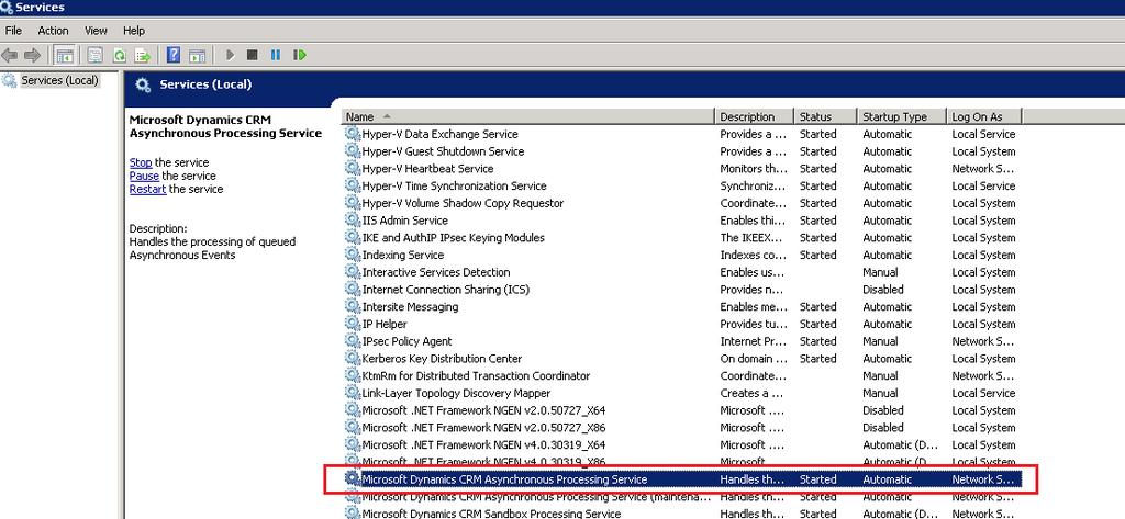 Note: To run workflow, please make sure the Microsoft Dynamics CRM Asynchronous Processing service is running as shown in below screenshot.
