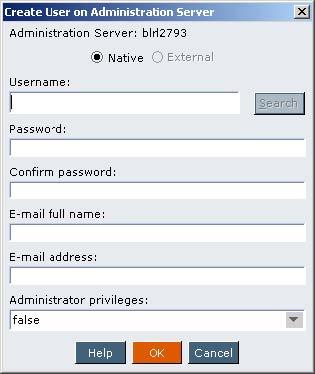 To add an Analytic Server user to Admin console, expand Administration Servers, <server name>, right click Users and select Create