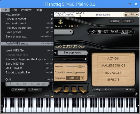 8 Pianoteq Settings 8.1 Recommended Settings To access the Pianoteq settings click on the following tab under File.