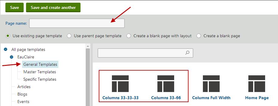 Adding a New Page 1. Click on the parent page in the Content Tree. 2. Click on the plus sign above the Content Tree. 3. Select Page (menu item) from the list of document types. 4. Enter the Page Name.