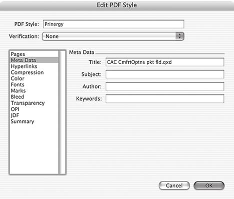 The following parameters for PDF output are based on recommendations from Kodak for input in the Prinergy workflow.