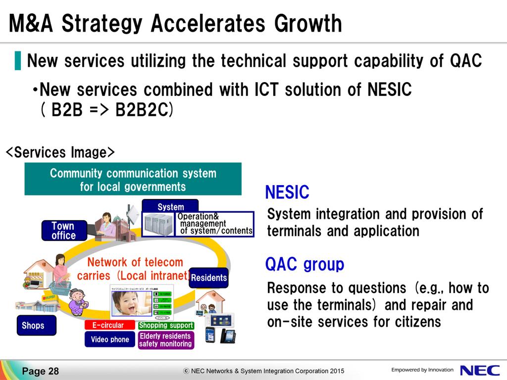 NESIC provides BtoB, ICT business in relation to a wide range of customer groups, as explained earlier.