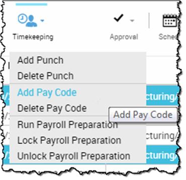 5 Timekeeping menu This menu includes options such as add punch, delete punch, add pay
