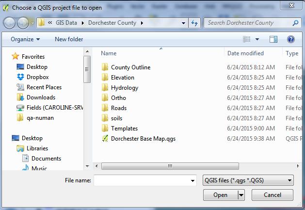 Loading the County GIS Base Map A project file has been created for