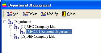 The new department (Account Department) will be added under ABC Company Ltd. To modify a department, we use mouse to point to the department and click the icon Modify. Then, we can change the content.