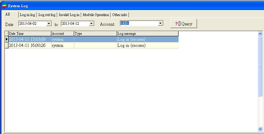 System Log System log is to check