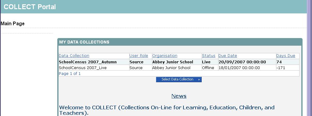 Here is the list of current collections available to this login To continue, select