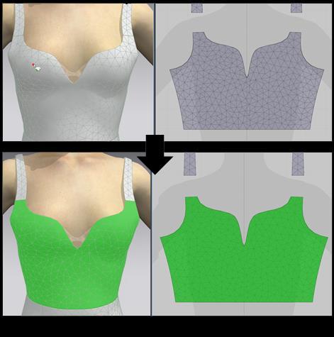 Selecting pattern Double click the pattern vertex to select the pattern on the 3D Garment Window or the 2D Pattern Window.