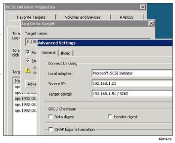 18 SANtricity Storage Manager Express Guide for Windows 3. On the Discovery tab, select Discover Portal, and then enter the IP address of one of the iscsi target ports. 4.