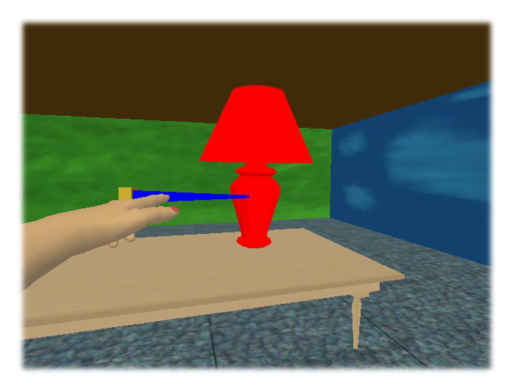 13 Ray-Casting Use points at objects with vitual ay Ray defines and visualizes pointing diection Fist intesected object