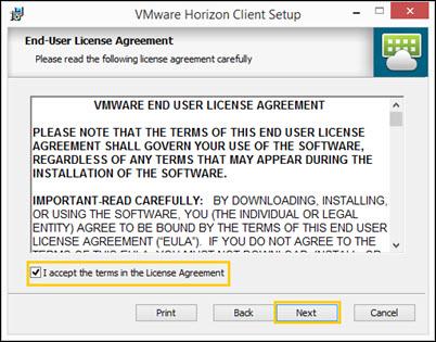 8. The VMware Horizon Client Setup Wizard begins to install the VM Horizon client (software) on your computer. Select the Next button. 9.