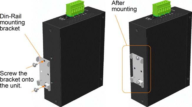 2.3 DIN-Rail Mounting The optional DIN-rail bracket DRB-1 is available for mounting