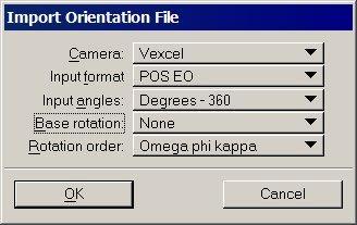 Import Exterior Orientation Files Load list can now read in user defined file formats containing orientation as omega-phi-kappa angles Makes it possible to import exterior orientation information