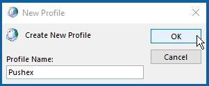 In Control Panel, click on the Mail icon: Then click: Show Profiles - Add and for Profile Name let s choose:- pushex (The profile name is